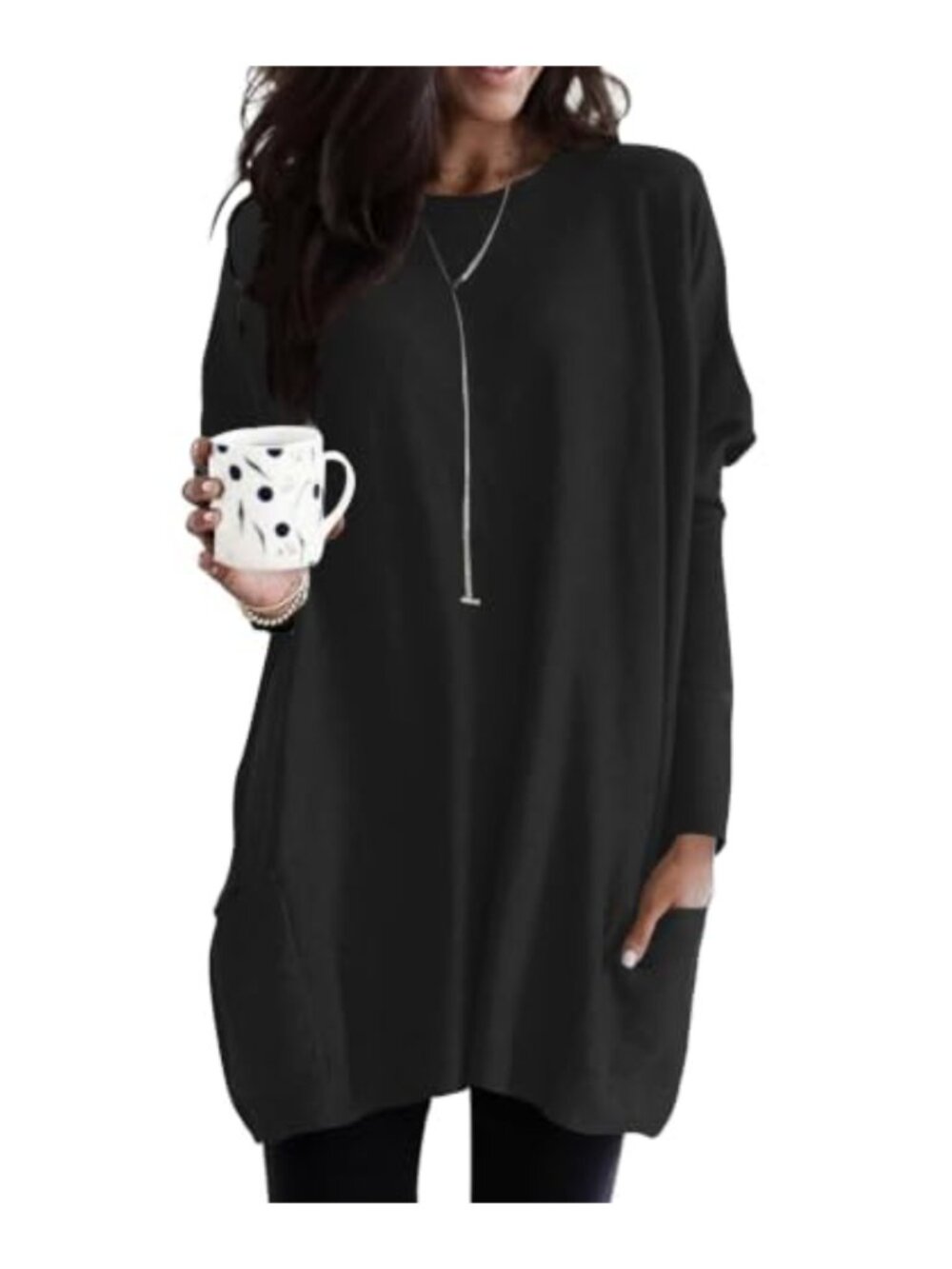 Womens Long Sleeve Tunic Top with Pockets Loose Fit Casual Shirt Dress